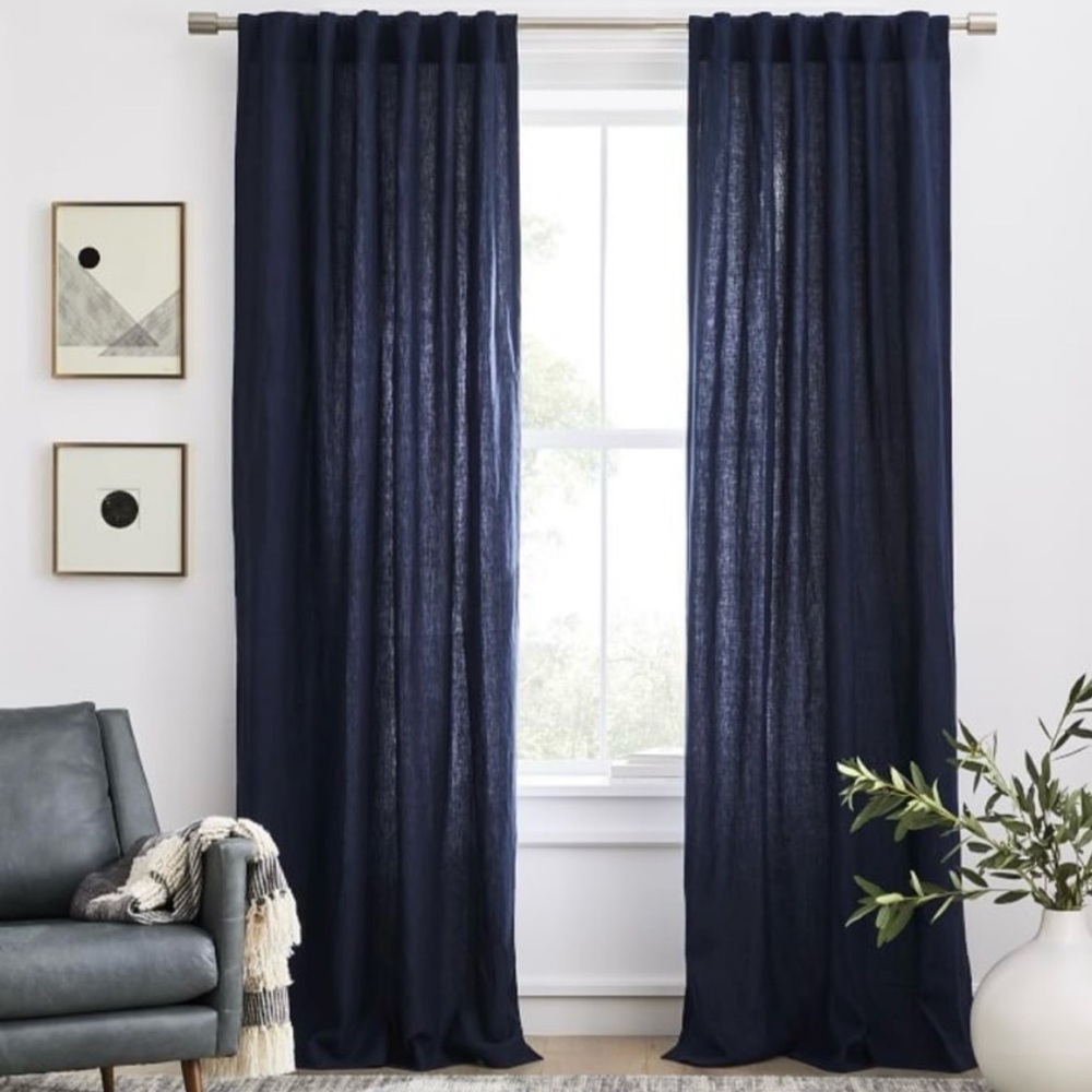 West Elm European flax linen drapes 48x84” (set of 2) in Navy